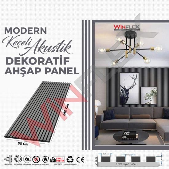 Keçeli Dekoratif Ahşap Paneli-(Antrasit)-15 Cm
