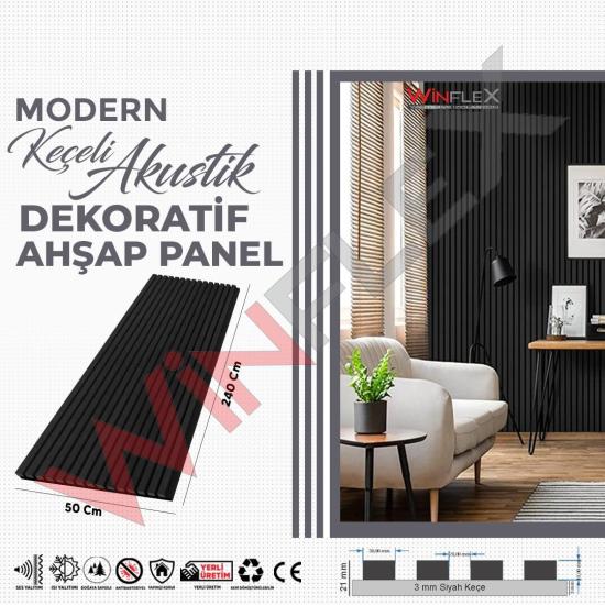 Keçeli Dekoratif Ahşap Paneli-(Siyah)-10 Cm
